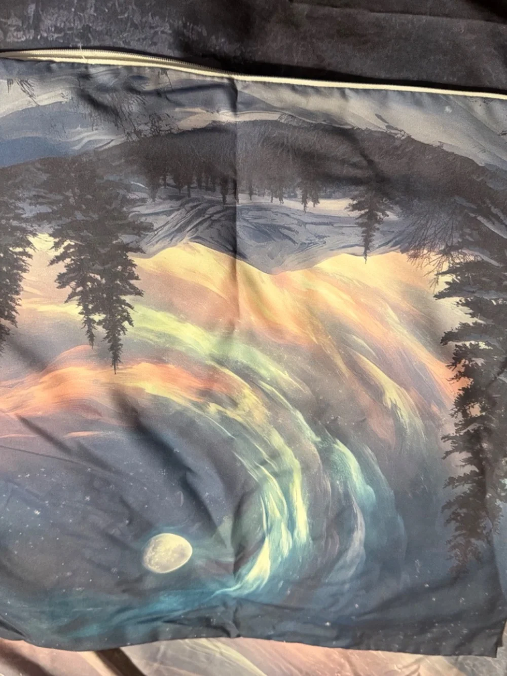 King Size NIB Duvet Cover Aurora Borealis Forest Mountain Print